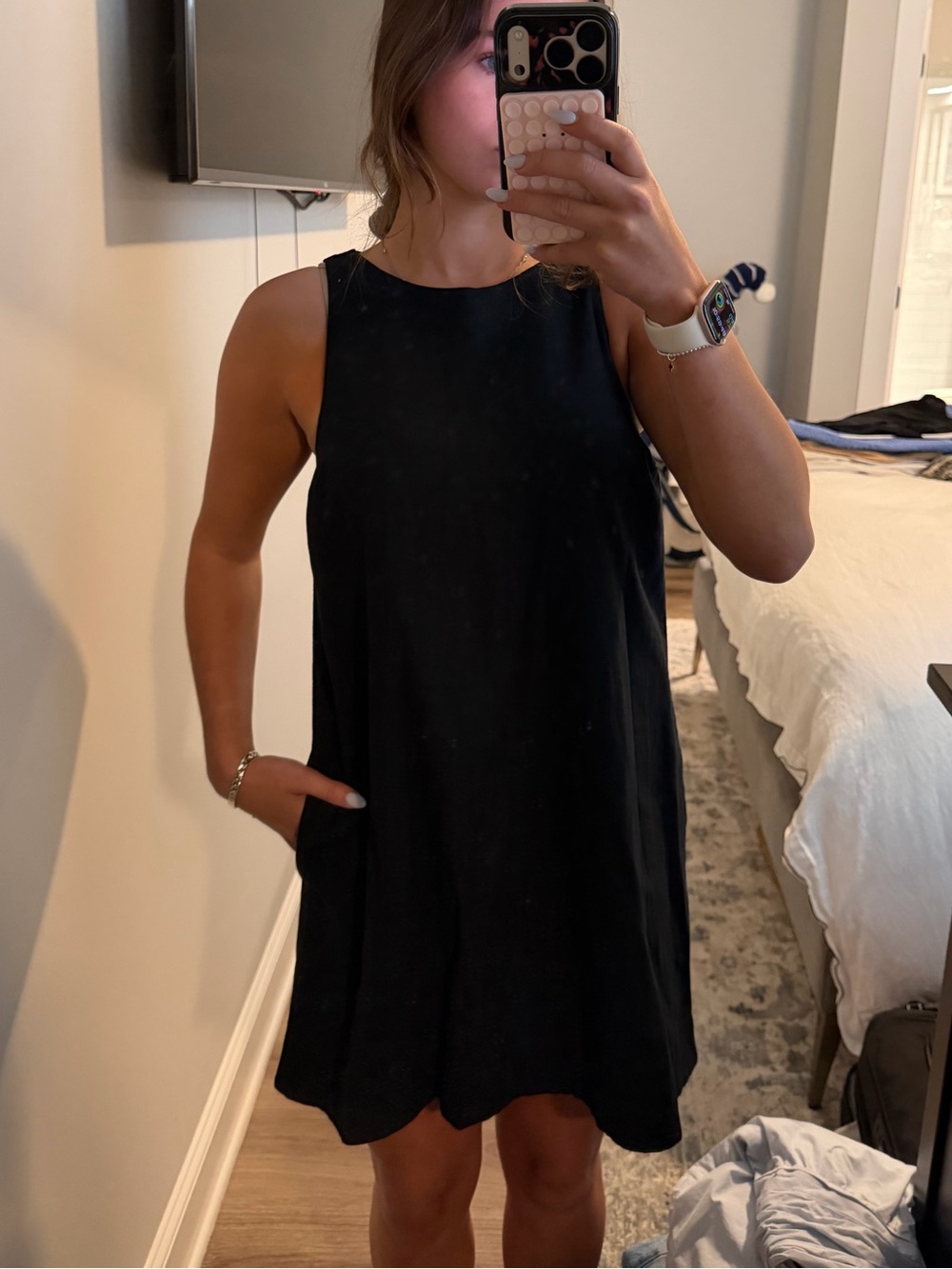 Abercrombie & Fitch Black Sleeveless A-Line Linen Dress